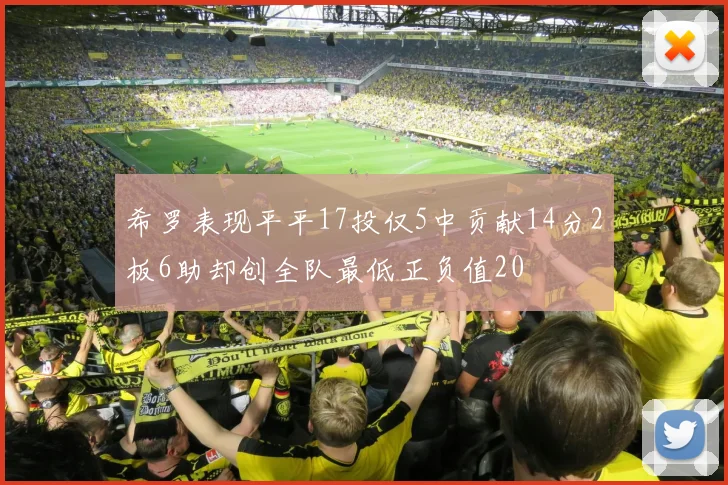 希罗表现平平17投仅5中贡献14分2板6助却创全队最低正负值20